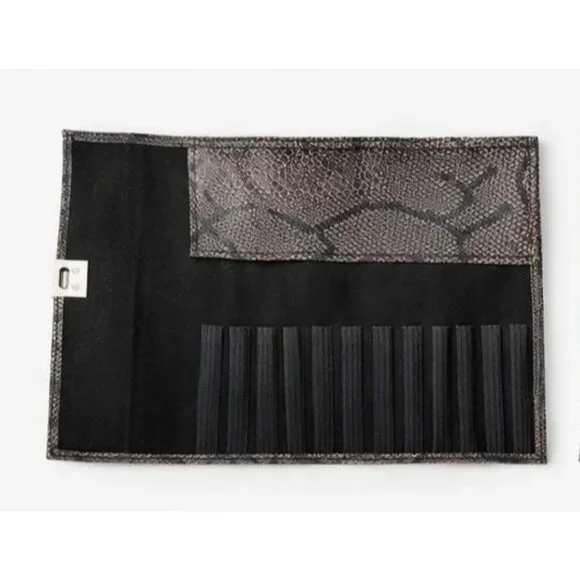 Faux Snakeskin Makeup Brush Roll Organizer Cosmetic Brush Holder Travel Case Clu - Picture 2 of 3